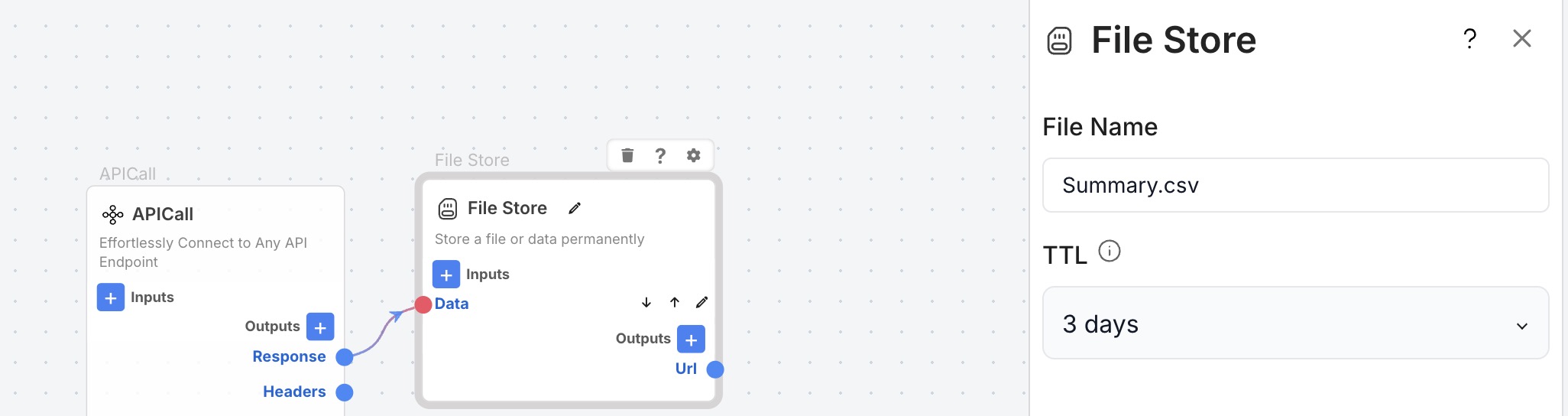 Visual mapping of binary output into Filestore