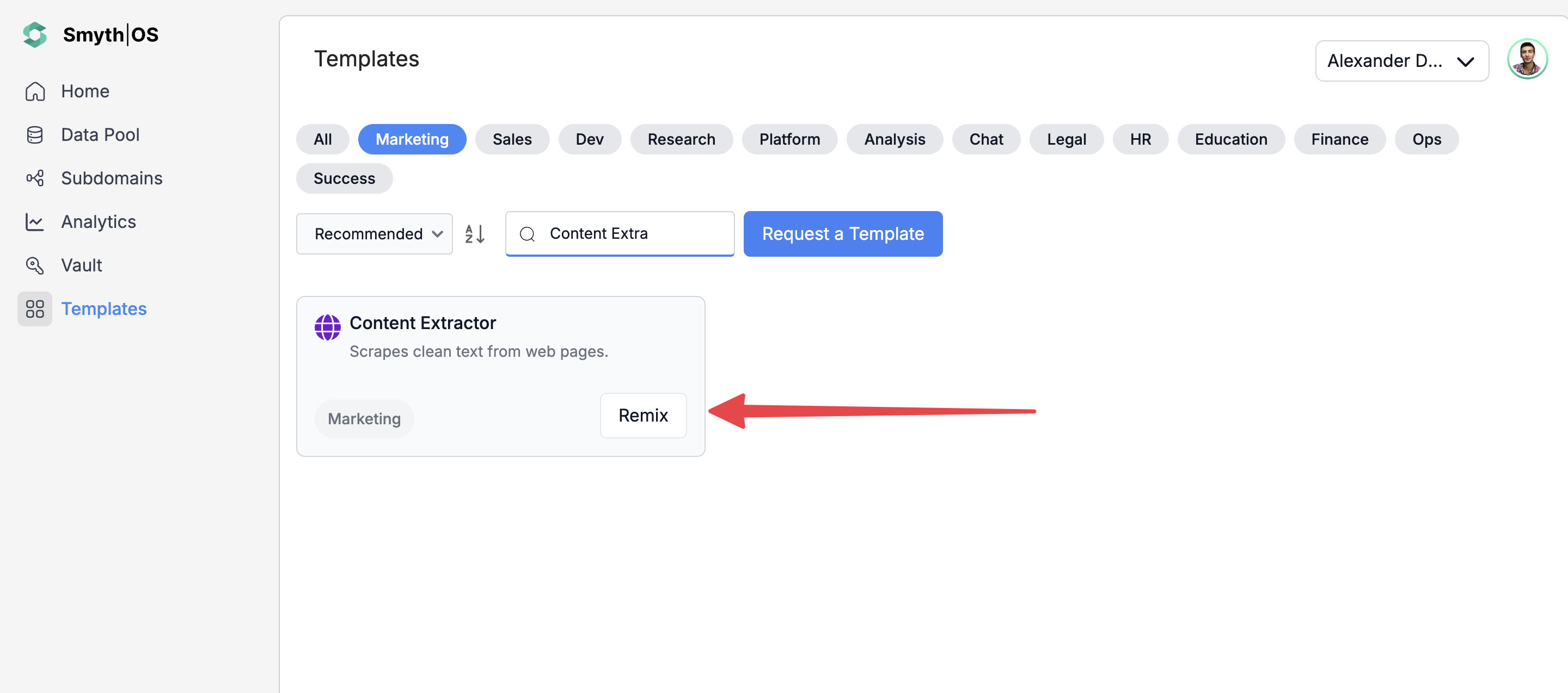 Content Extractor Agent template Remix in SmythOS