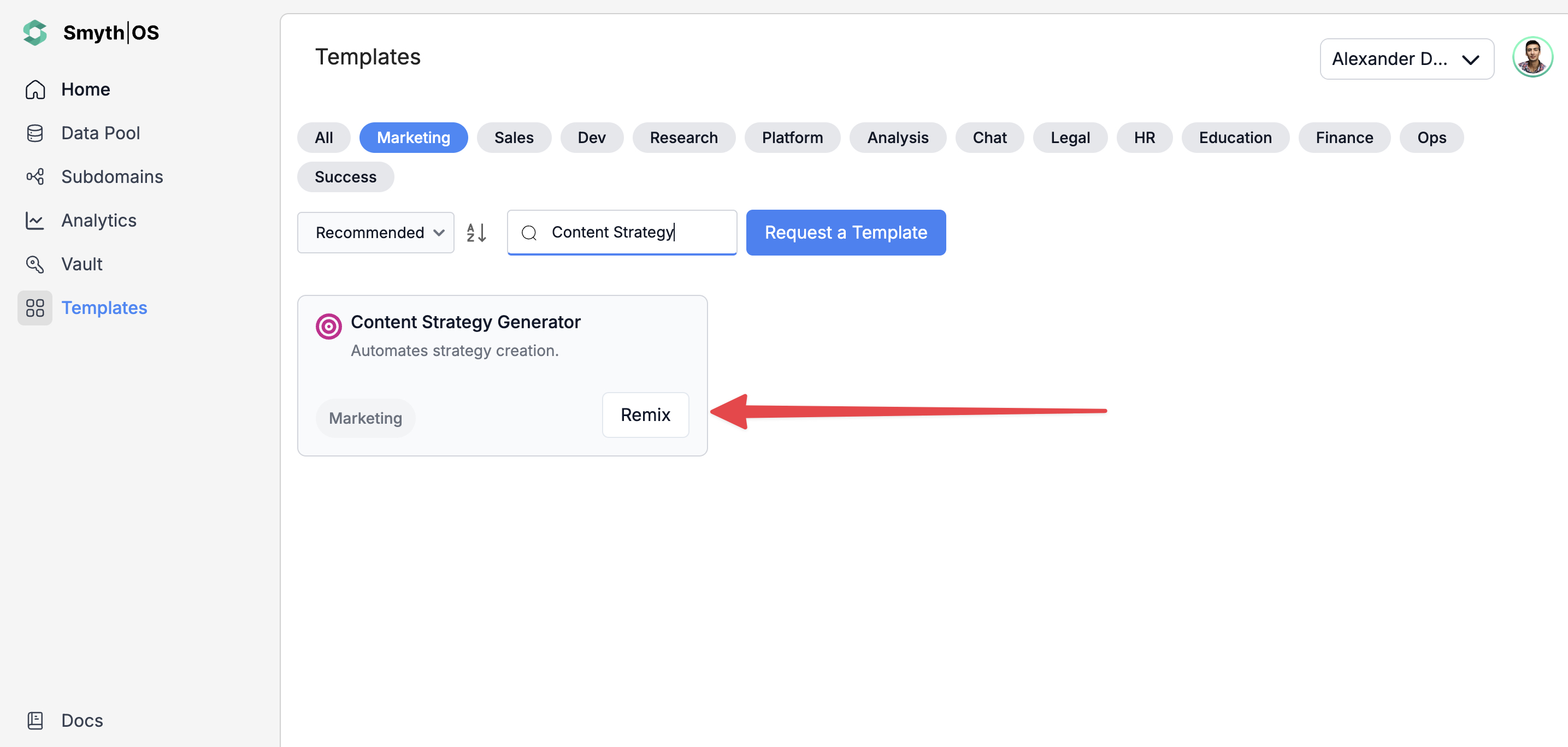 Content Strategy Generator Agent template Remix in SmythOS
