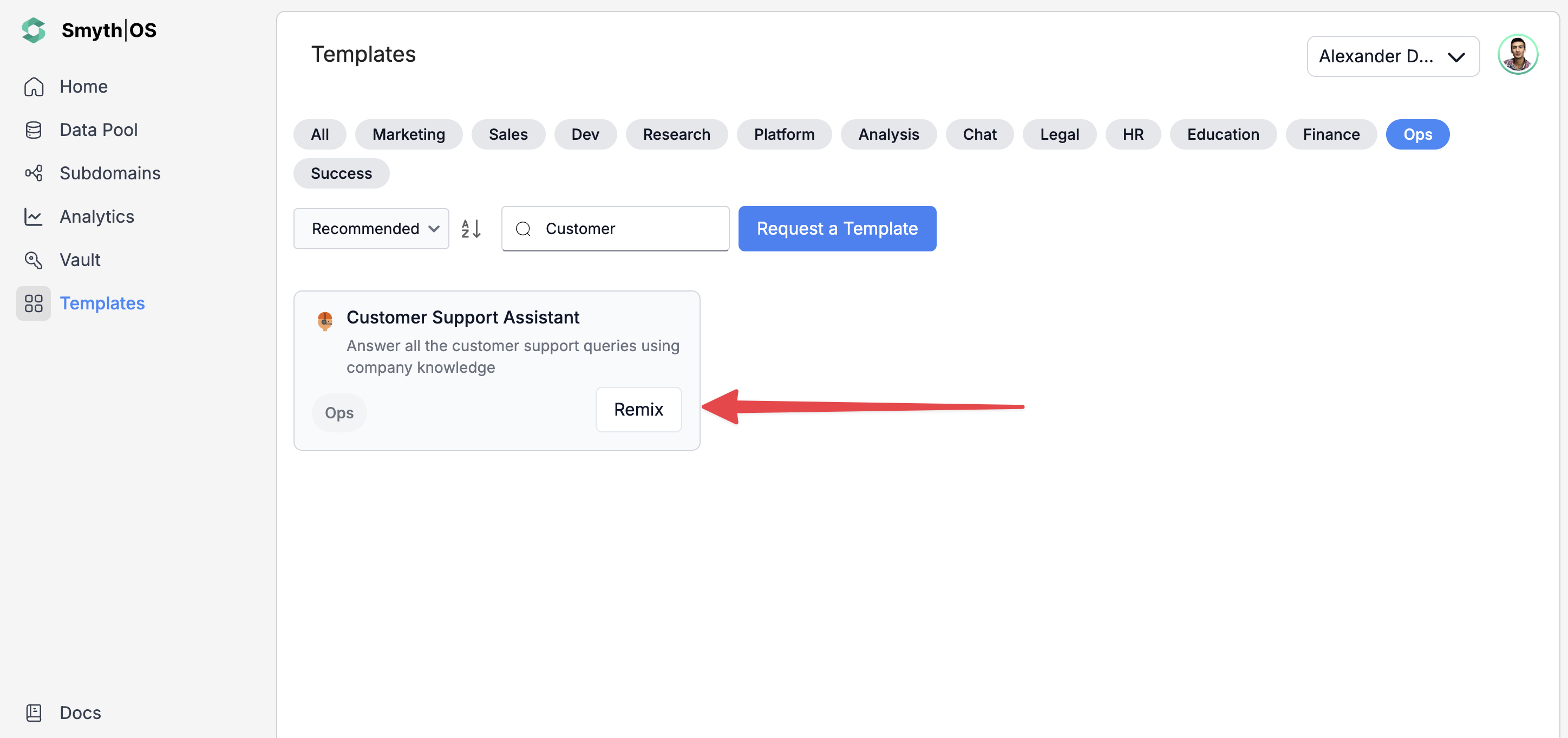 Customer Support Assistant Agent template Remix in SmythOS