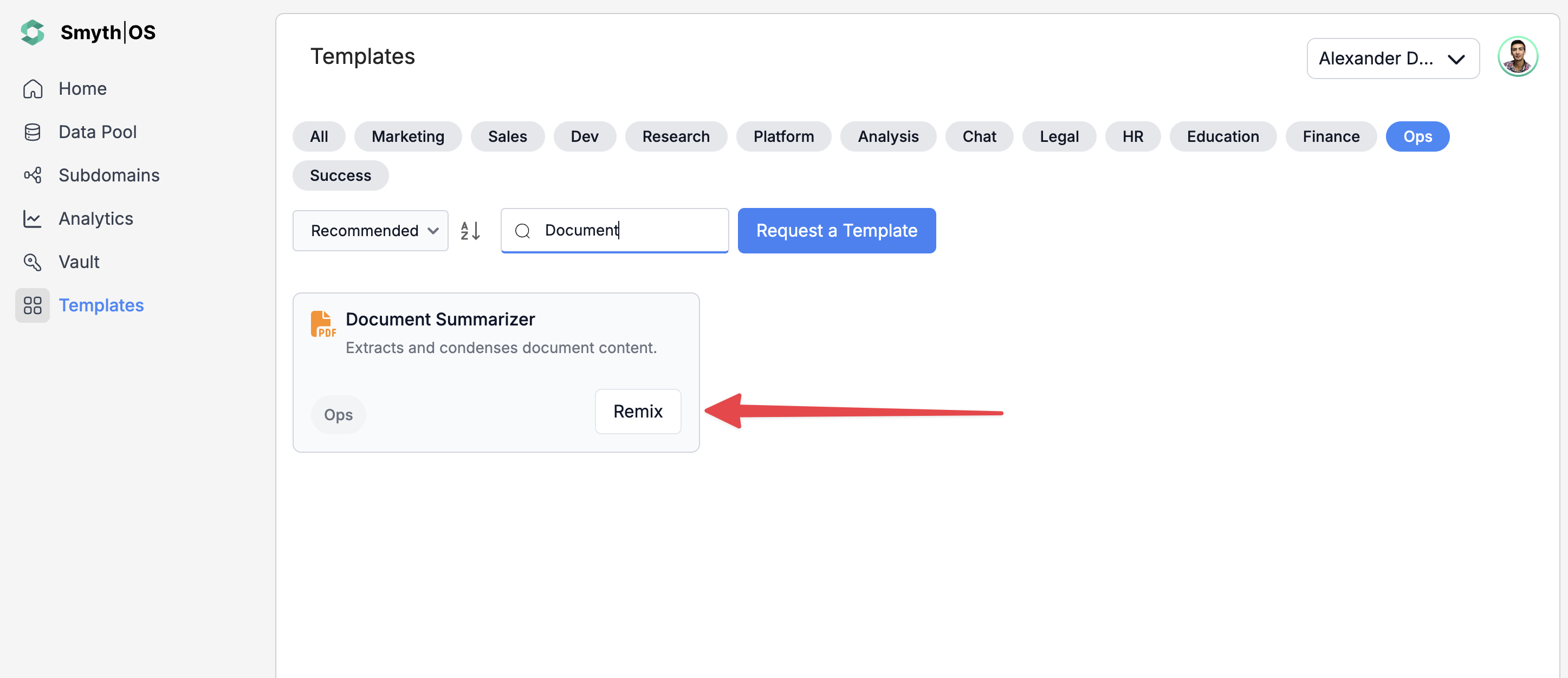 Document Summarizer Agent Remix template in SmythOS