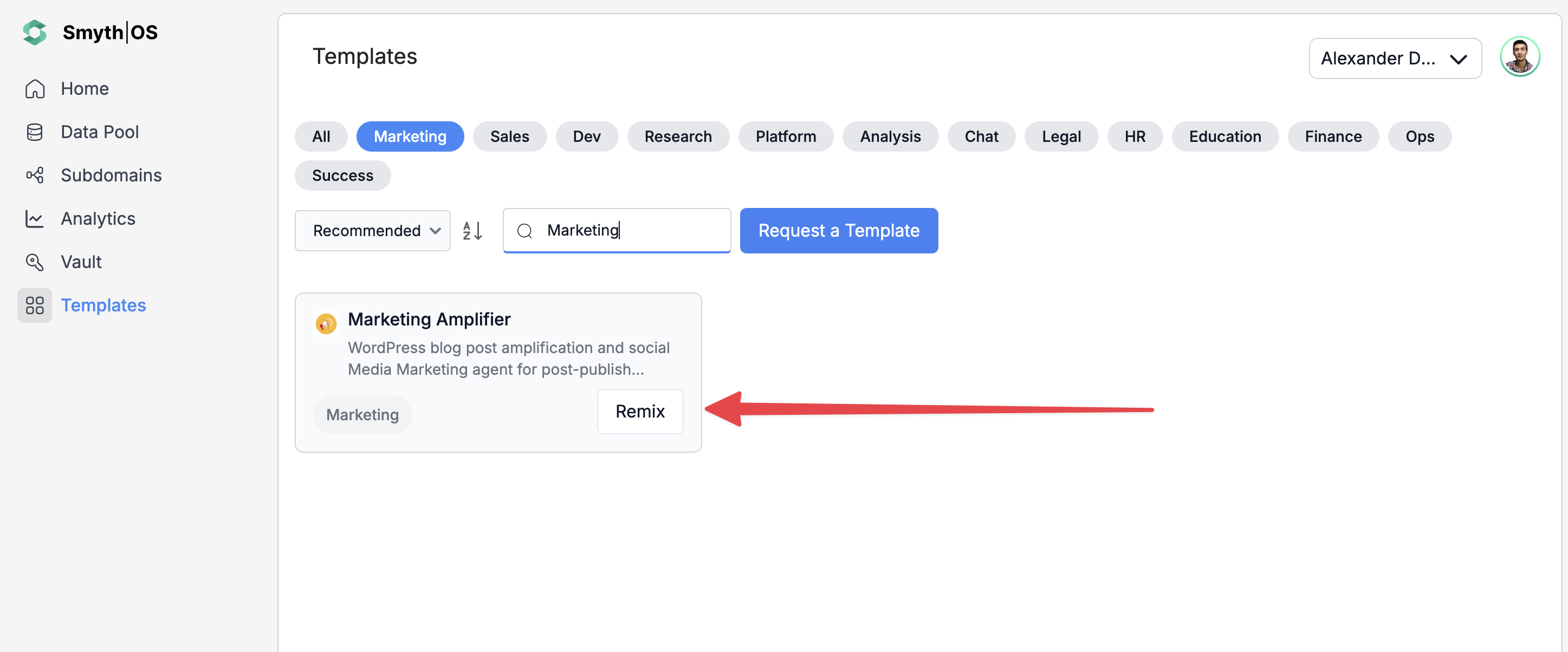 Marketing Amplifier Agent template Remix in SmythOS