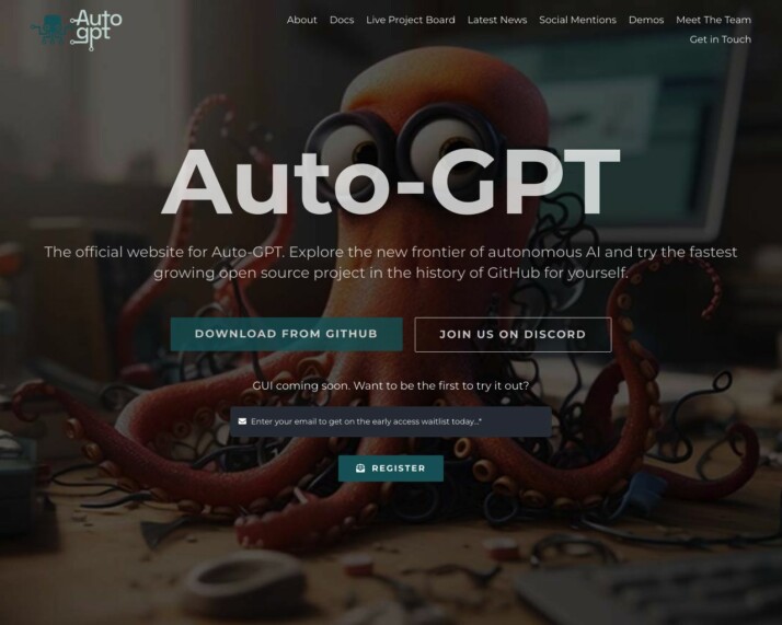 Screenshot of AutoGPT website