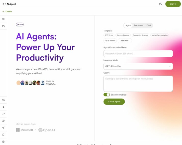 Screenshot of AI Agent website