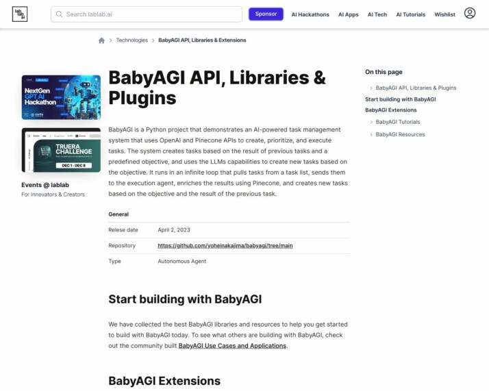 Screenshot of BabyAGI website