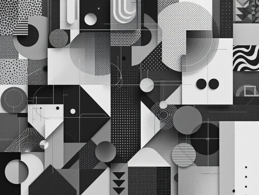 Digital mosaic of abstract geometric shapes in a minimalist monochromatic color palette, representing URL shortening tools.