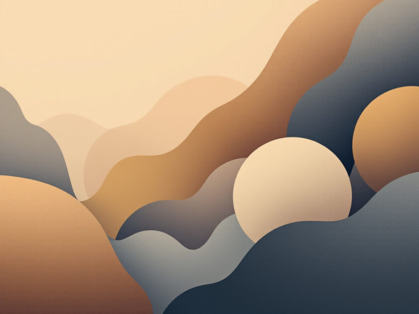 A clean, minimalist image featuring abstract geometric shapes and gradients in muted, earthy tones.