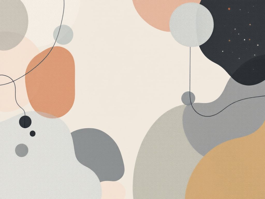 A minimalist, abstract desktop background featuring geometric shapes and patterns in muted colors.