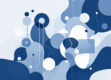 A modern, minimalist illustration depicting abstract shapes in shades of blue, gray, and white, hinting at language, knowledge, and technology.
