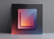 A large, central geometric shape in a muted color palette representing AI-powered creativity.