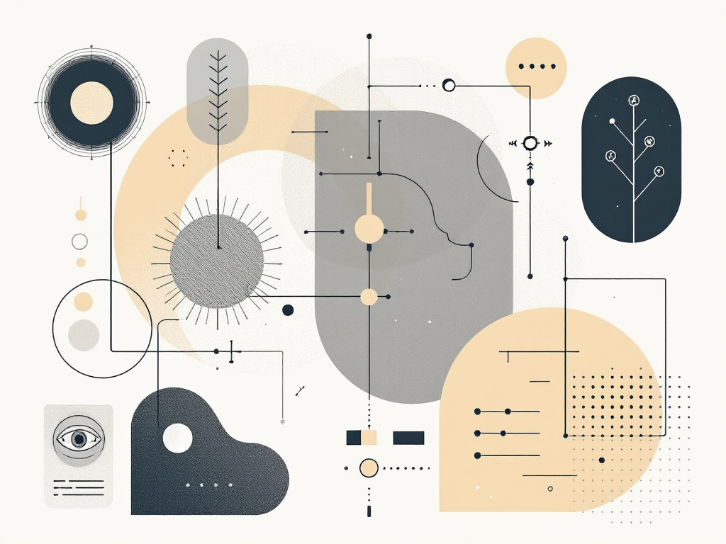 A minimalist, modern design featuring geometric shapes and patterns in muted tones representing AI tools beyond chatbots.