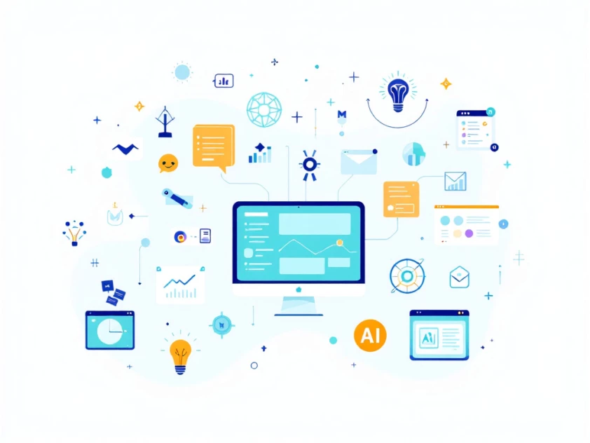 A minimalist illustration of productivity tools and technologies in a modern design.