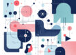 Stylized minimalist graphic illustration of geometric shapes representing an autonomous AI agent system.