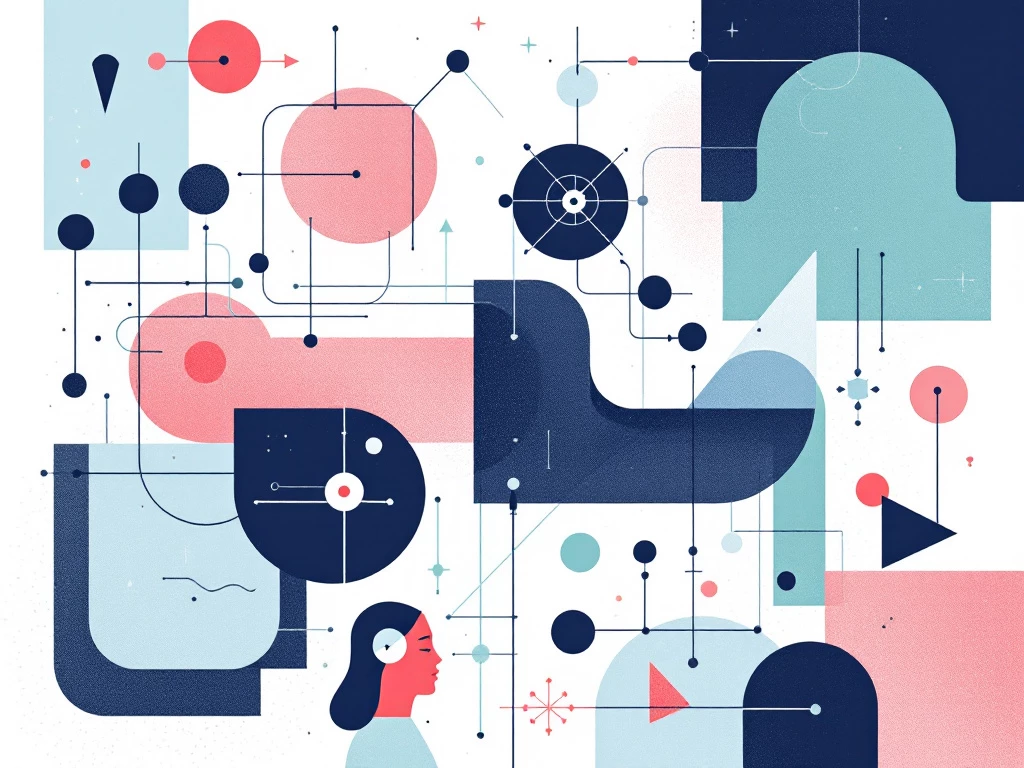 Stylized minimalist graphic illustration of geometric shapes representing an autonomous AI agent system.