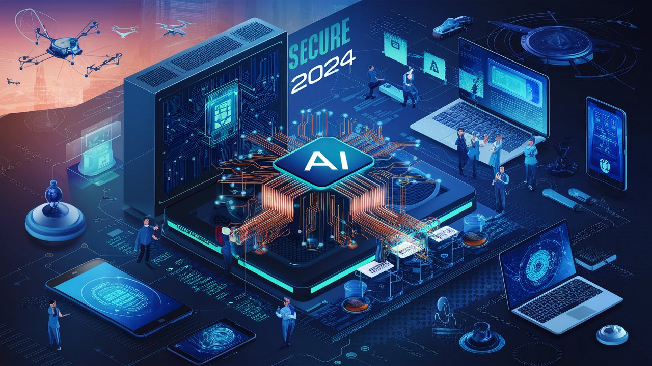 Futuristic AI system deployment in a high-tech environment