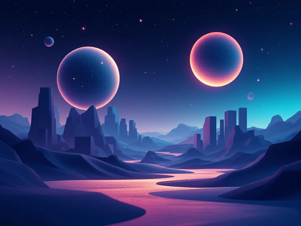 A futuristic, minimalist landscape featuring geometric shapes and gradients related to AI and machine learning.