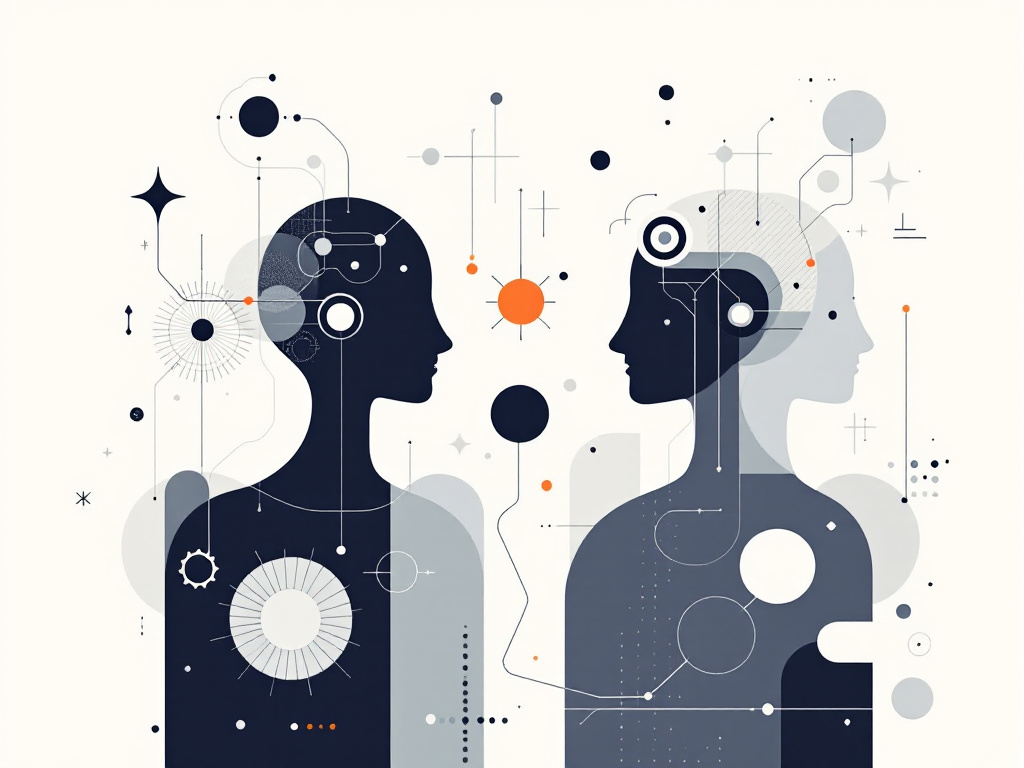 A sleek illustration of geometric shapes representing AI agents and decision-making.