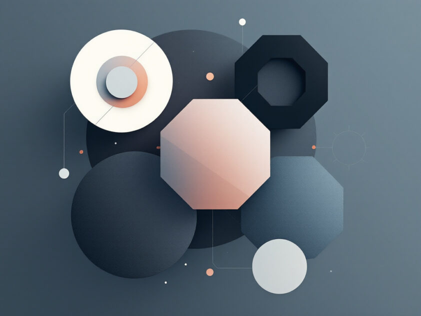 A sleek, minimalist graphic illustration of abstract geometric shapes representing goal-based AI agents.