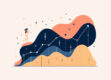 A minimalist and modern illustration depicting habit tracking with simple line drawings and abstract shapes.