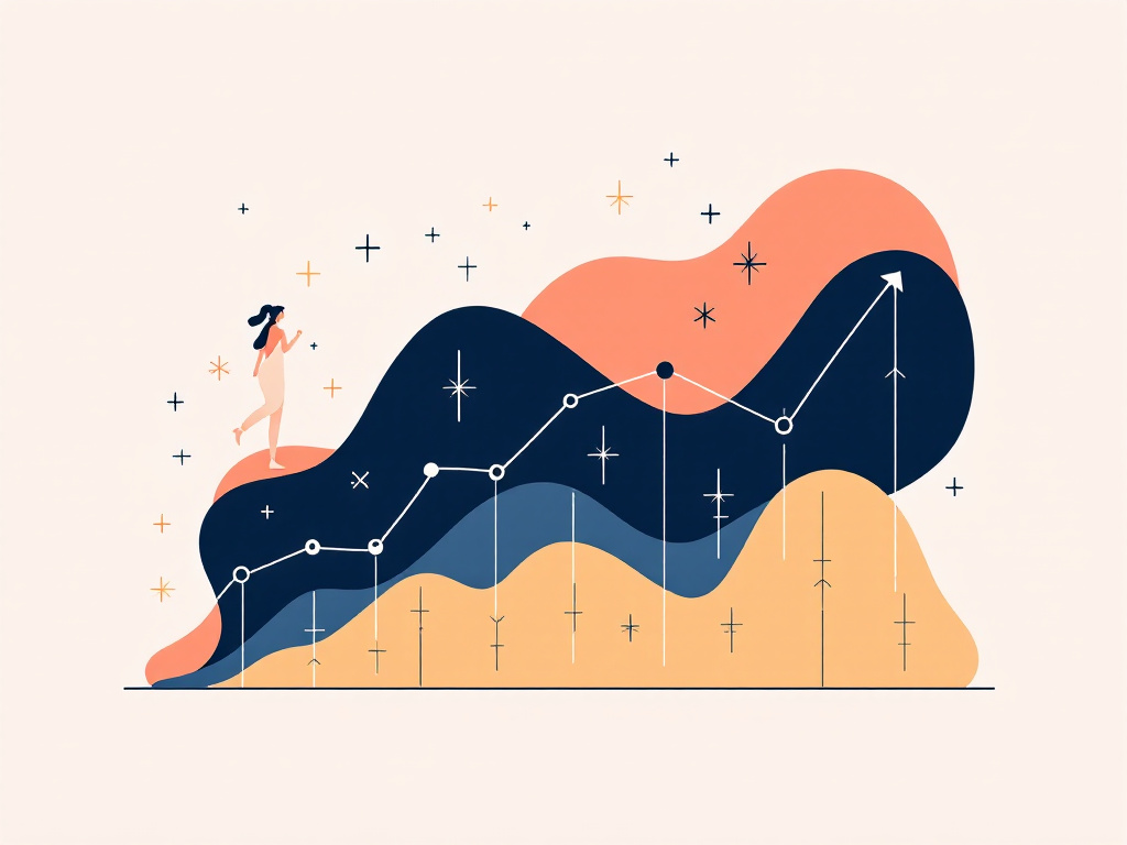 A minimalist and modern illustration depicting habit tracking with simple line drawings and abstract shapes.