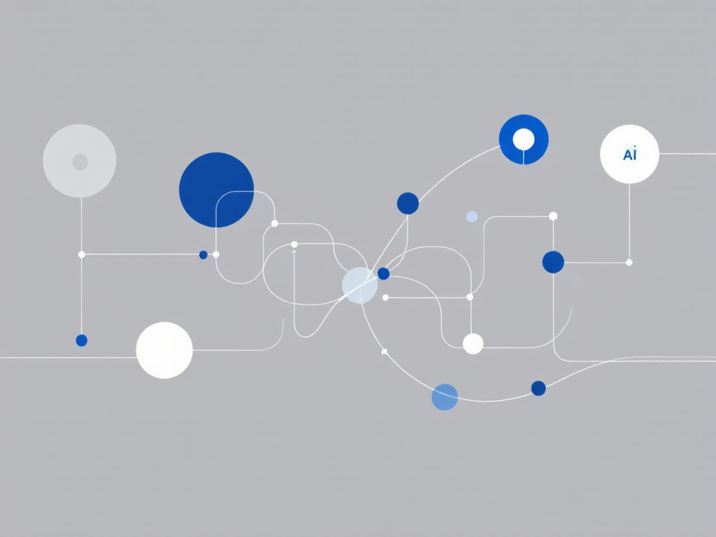 A sleek illustration of geometric shapes in blue, gray, and white representing AI agents.