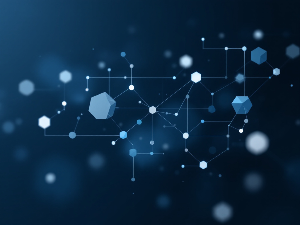 A sleek, minimalist image depicting an interconnected network of geometric shapes in shades of blue, gray, and white, symbolizing reactive AI agents.