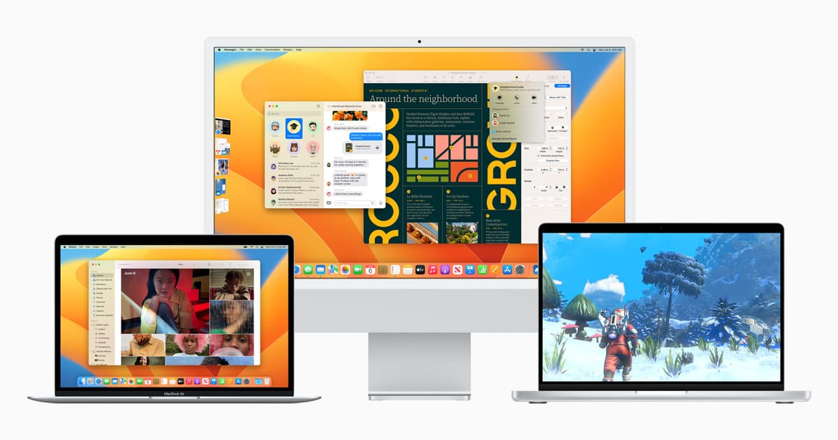 Multiple Mac computers showcasing productivity applications