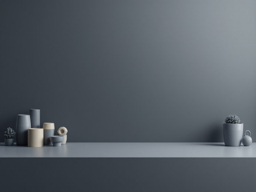 A clean, minimalist desktop surface with productivity icons representing focus mode and workflow optimization.