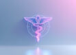 A sleek, modern medical symbol against a pastel-colored background.