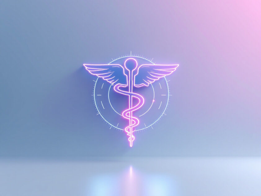 A sleek, modern medical symbol against a pastel-colored background.