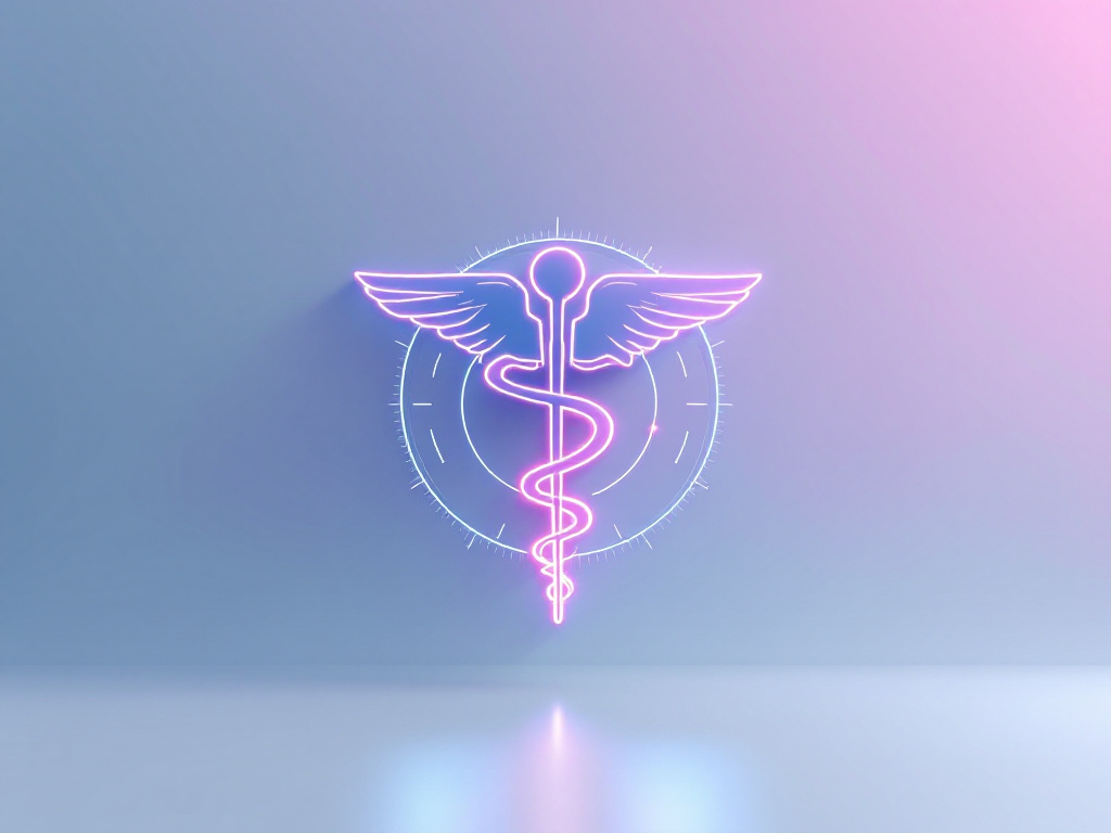 A sleek, modern medical symbol against a pastel-colored background.