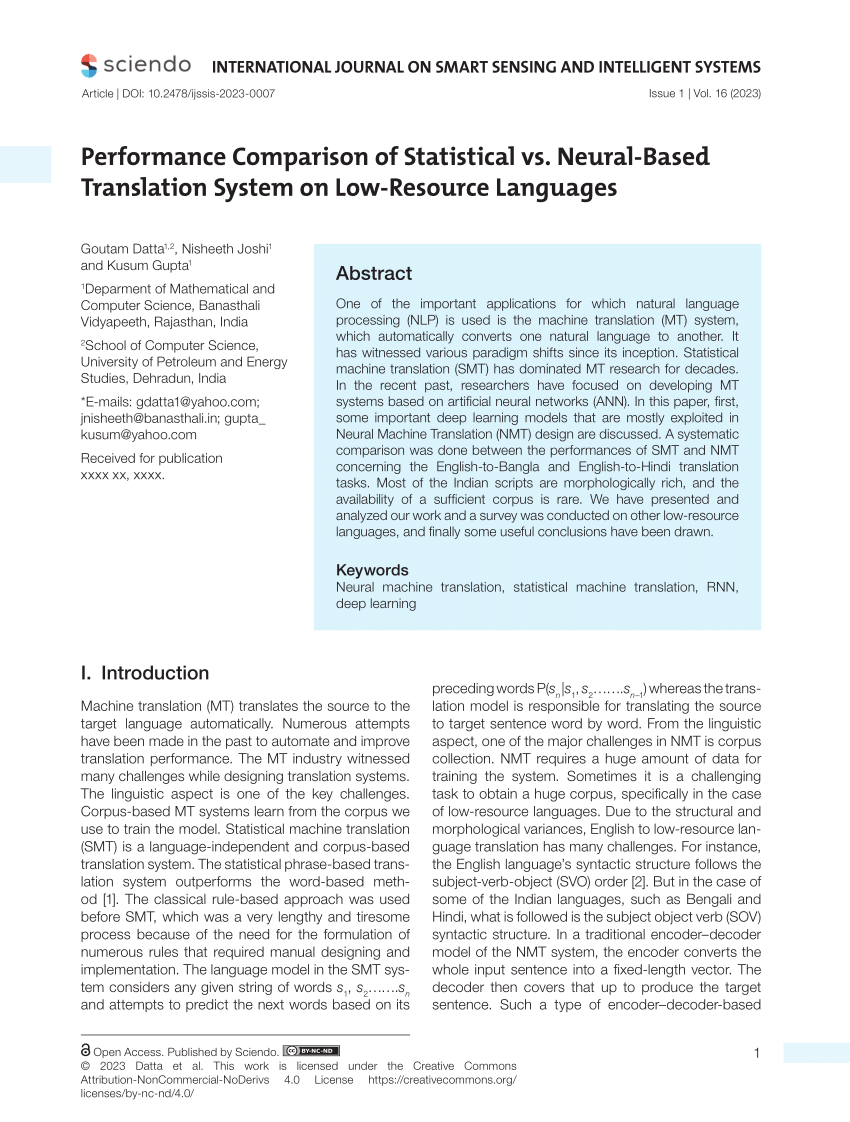 Comparison of statistical and neural translation systems for low-resource languages