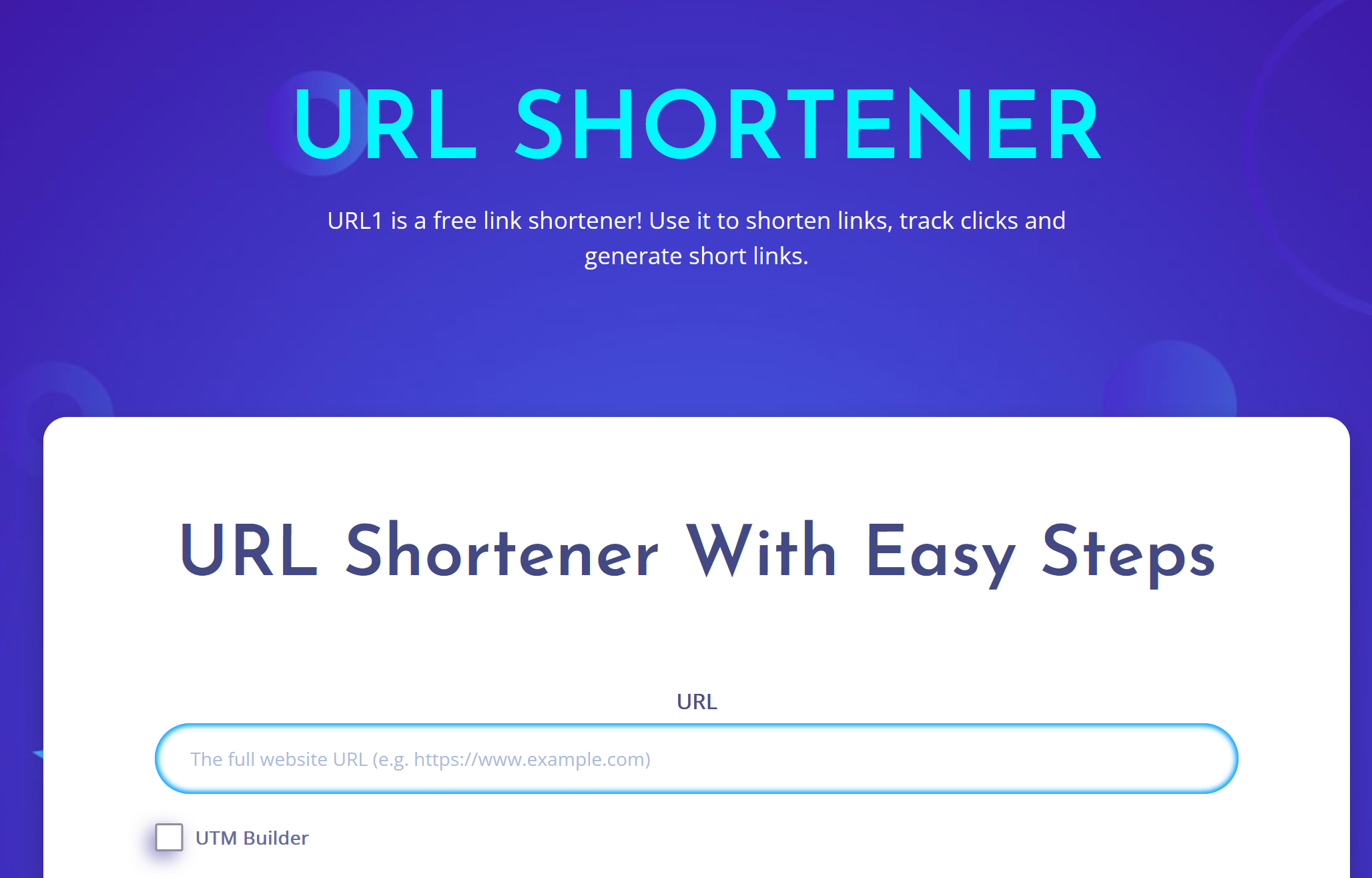 A modern web interface for a URL shortener showing input fields.