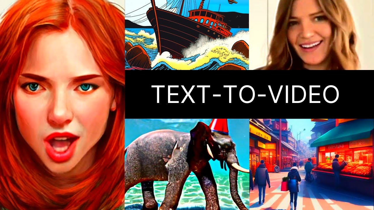 A vibrant collage featuring a woman with red hair, a boat, an elephant, and a street scene.