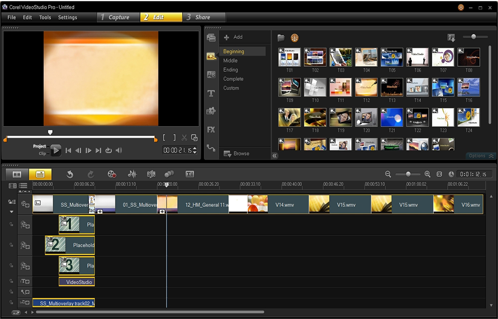 Interface of video editing software with multiple tracks and preview window