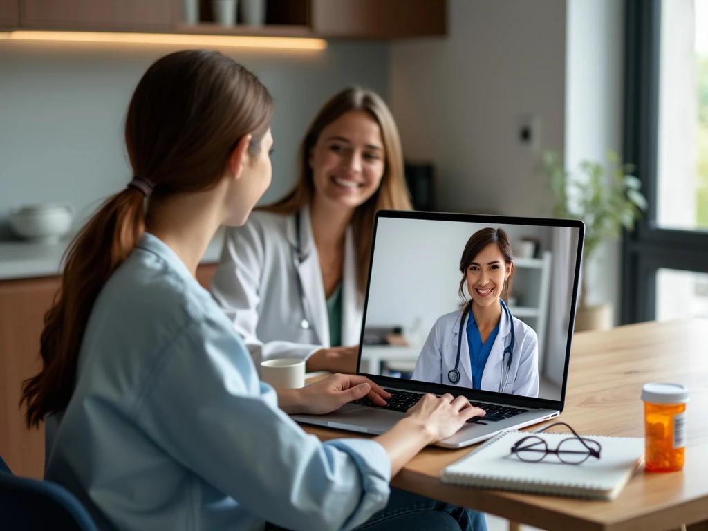 A woman engaging in a virtual consultation with a doctor on a laptop.