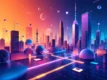 A stylized, abstract cityscape with glowing geometric shapes and patterns, evoking a sense of technological innovation.