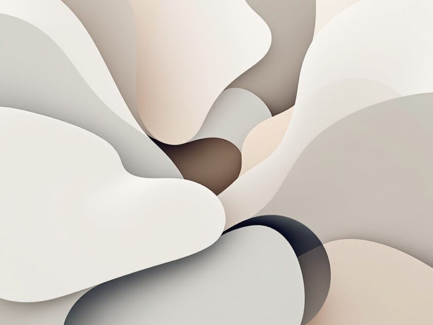 A minimalist, modern composition of abstract geometric shapes in neutral colors.
