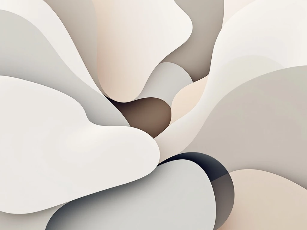 A minimalist, modern composition of abstract geometric shapes in neutral colors.