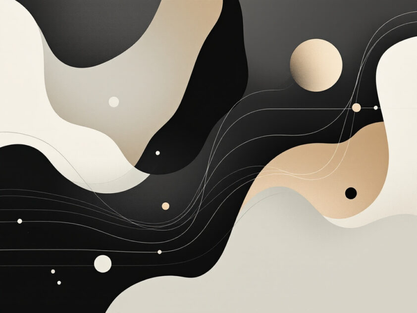 Minimalist abstract design with geometric shapes and lines in a monochromatic palette symbolizing AI systems.