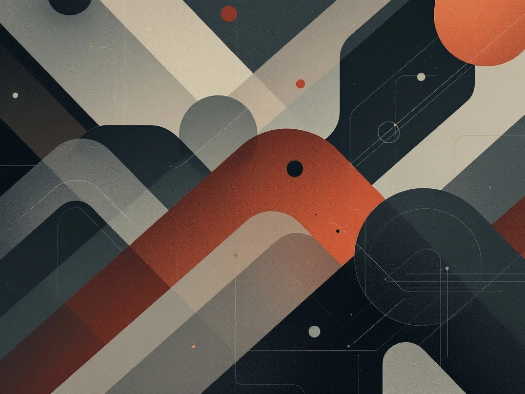 An abstract geometric design featuring intersecting lines and shapes in muted tones.