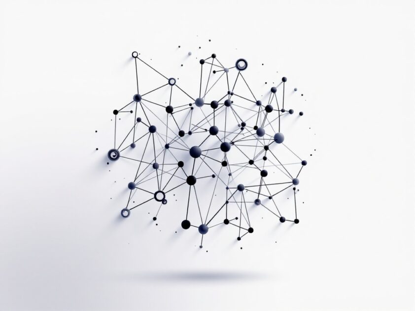 A minimalist illustration of interconnected geometric shapes representing complex patterns in agent-based systems.