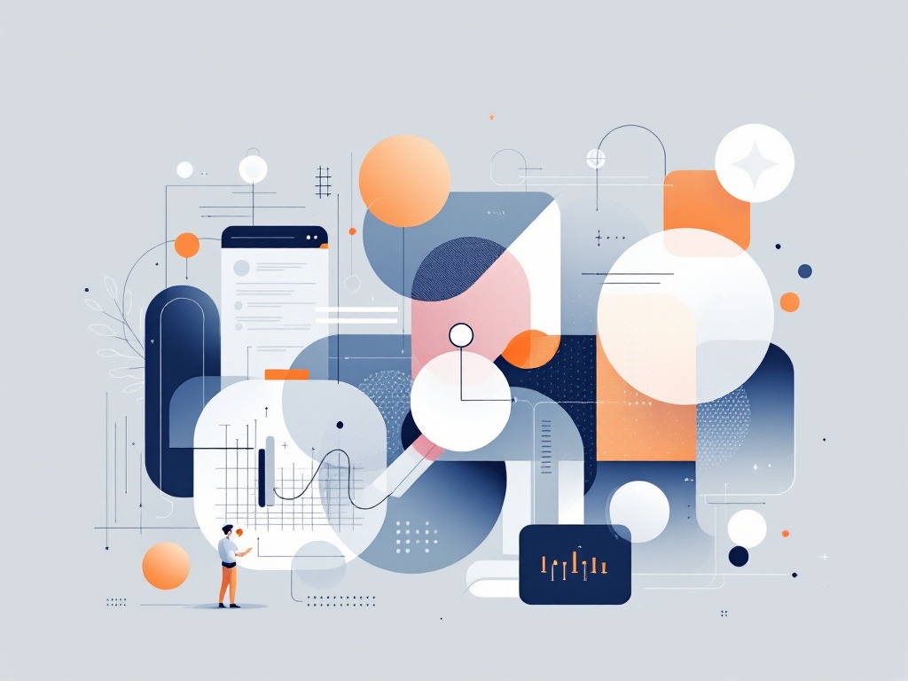 A clean, minimalist illustration of abstract geometric shapes in a muted color palette representing AI agent development and automation.