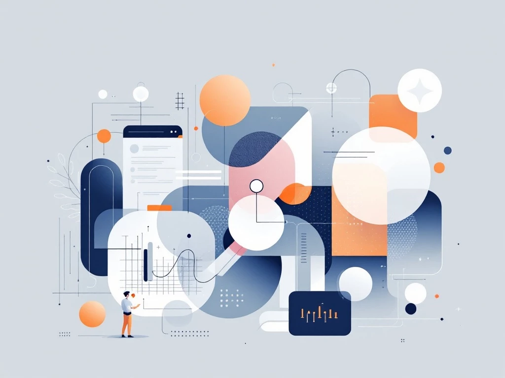 A clean, minimalist illustration of abstract geometric shapes in a muted color palette representing AI agent development and automation.