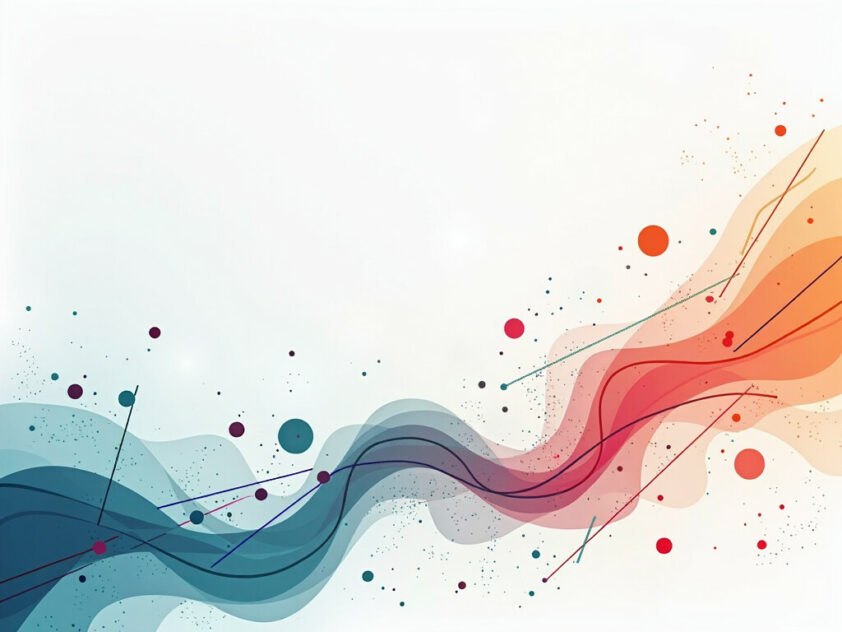 A clean, minimalist illustration featuring abstract geometric shapes and gradient color patterns.