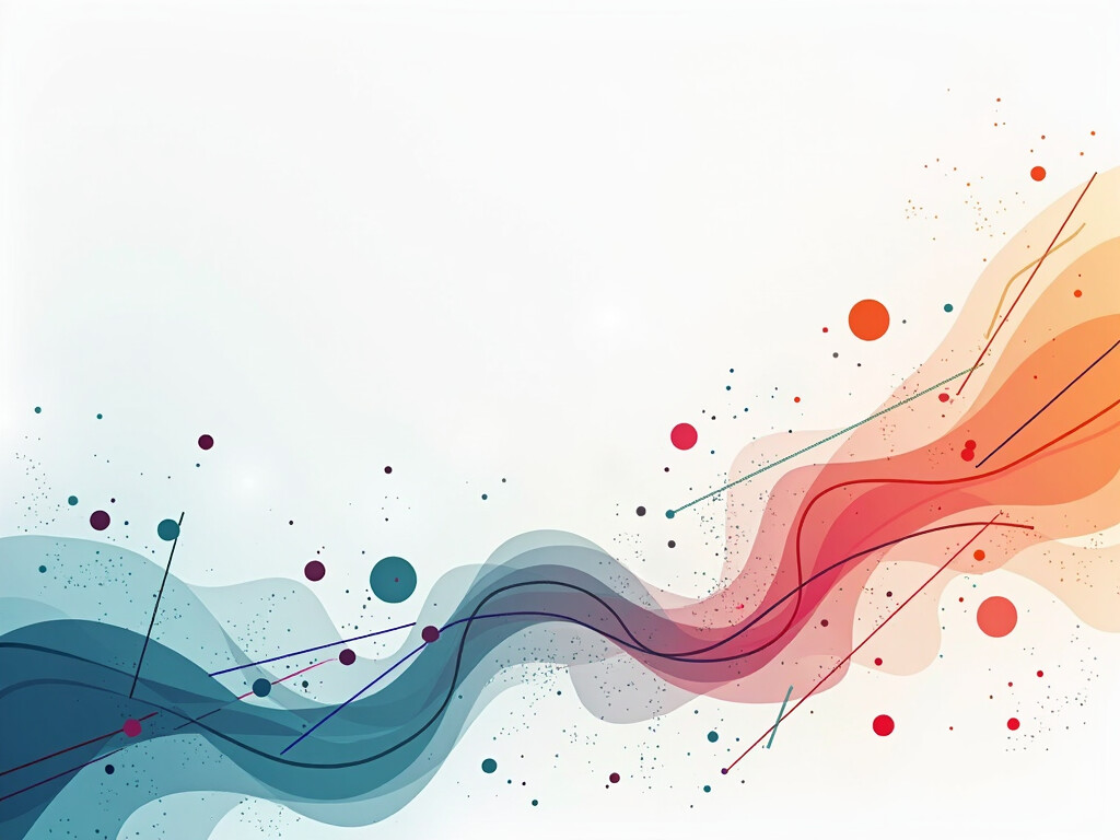 A clean, minimalist illustration featuring abstract geometric shapes and gradient color patterns.