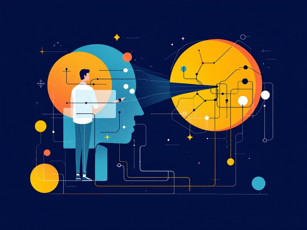 A minimalist illustration with abstract geometric shapes in a minimal color palette, showcasing the contrast between symbolic AI and machine learning approaches.