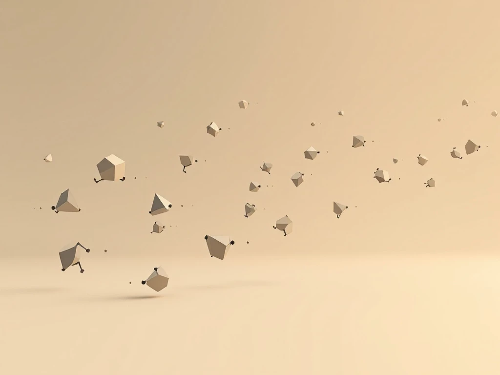 A swarm of abstract geometric shapes in muted tones suggesting collaboration.