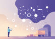 An abstract illustration of interconnected shapes and lines representing AI-driven supply chain management.