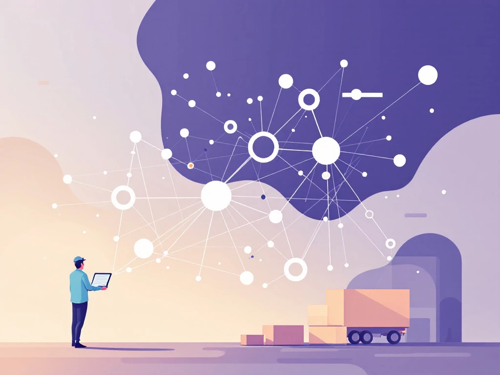 An abstract illustration of interconnected shapes and lines representing AI-driven supply chain management.